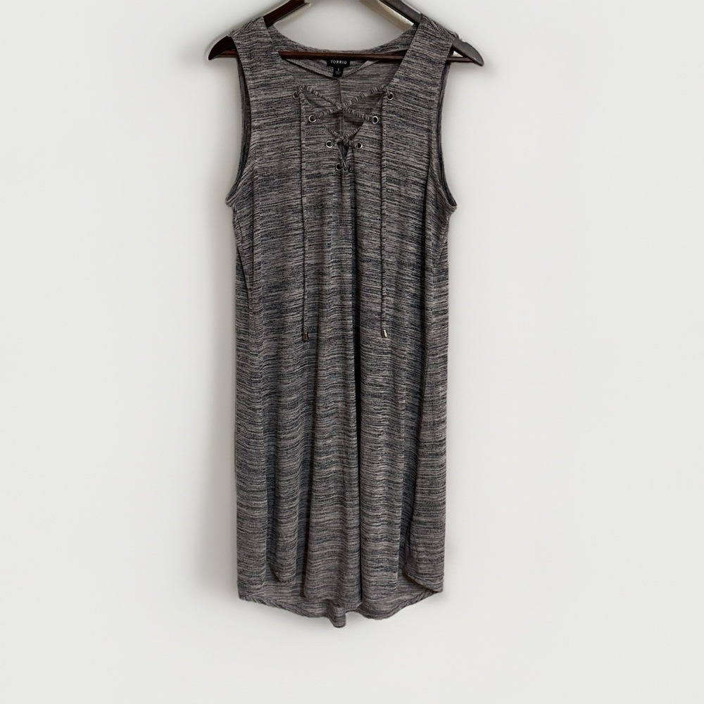 Torrid Size 1 Shirtdress T-Shirt Dress Lace Up Gray Knit Heathered Summer Casual